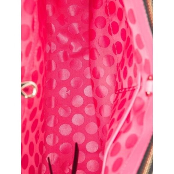 Kate Spade Black & White Striped Satchel Handbag With Pink Polka Dot Interior - Picture 5 of 5